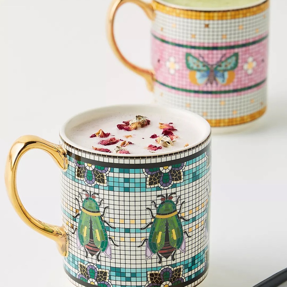🦋 Anthropologie Garden Tile Butterfly or Beetle Mug 🪲